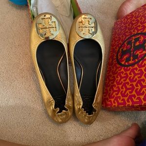 Tory Burch Gold Reva Flats